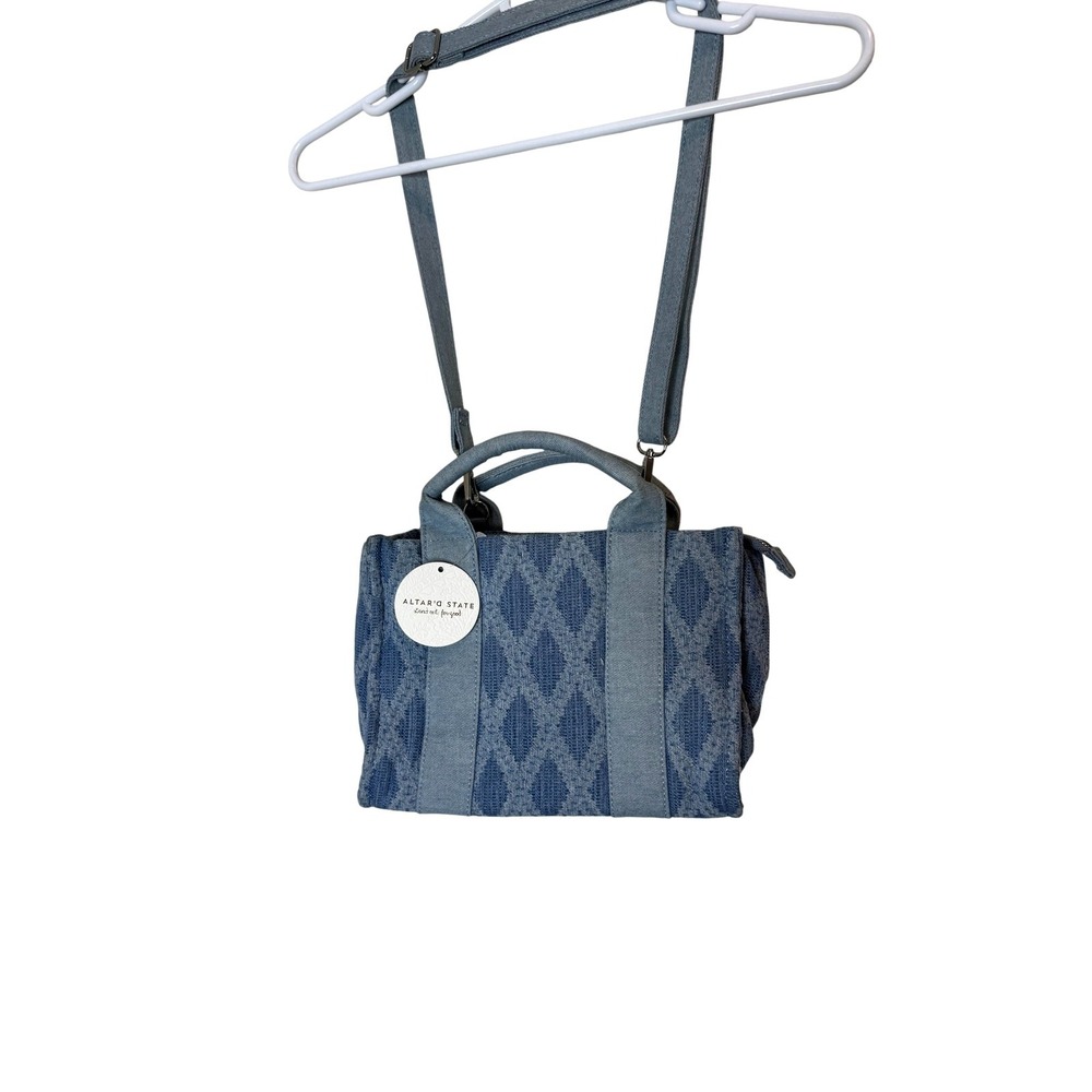 Altar'd State Satchel Bag Womens Medium Blue Denim Diamond Top Handle Crossbody